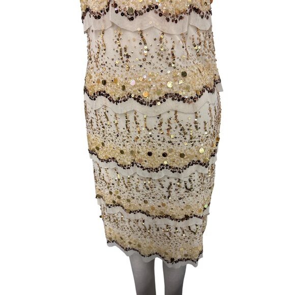 Basix II Gold Sequin Beaded Sleeveless Cocktail Dress Burlesque Style 4P - Picture 4 of 11
